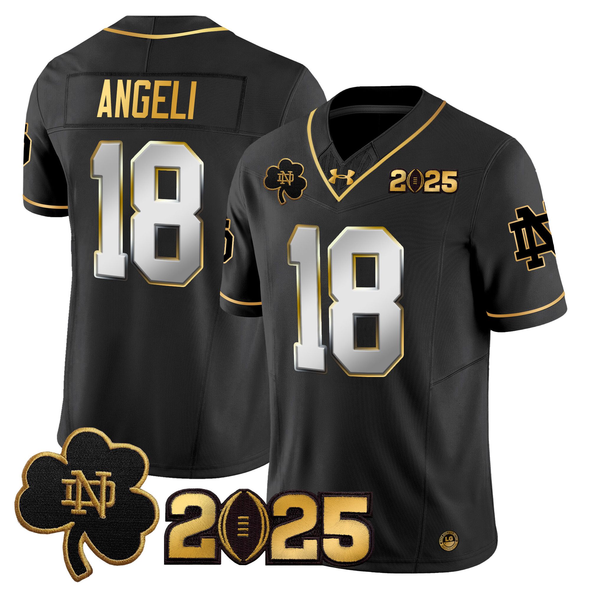 Men Notre Dame Fighting Irish 18 Angeli Black 2025 CFP Final Patch Gold Vapor Limited NCAA Jersey style 2